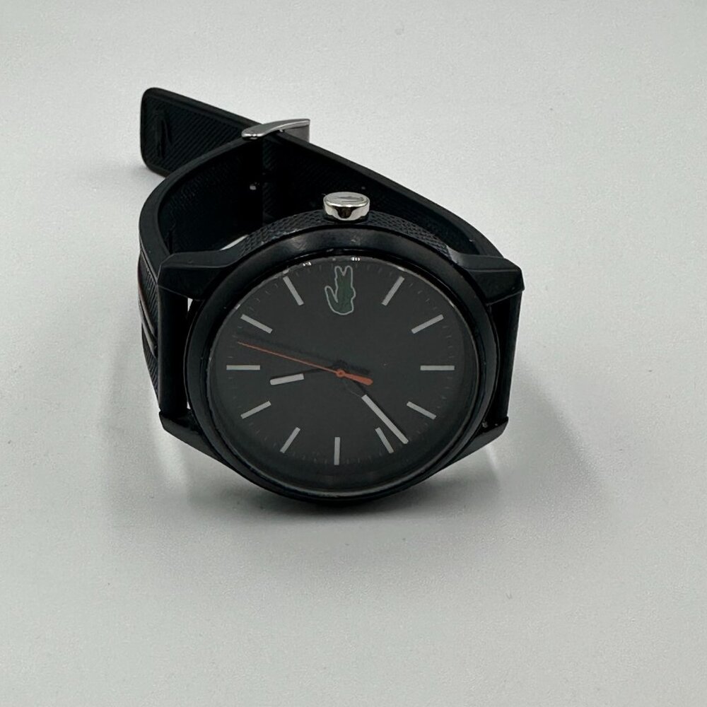 Lacoste Watch Men Black 42MM Round Dial Silicone Band New Battery 9.5" - Picture 6 of 12